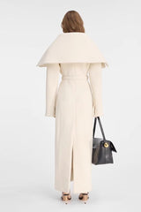 Wool Blend Wide Lapel Belted Overcoat