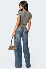 Low Waist Printed Wide Leg Jeans
