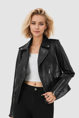 Short PU Leather Zip Jacket Black / S