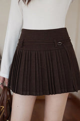 Solid Wool Pleated High Waist Skirt