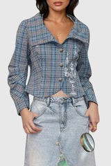 Single Breasted Plaid Print Blouse