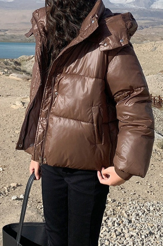 Cropped Plush Lined Oversized Puffer Jacket