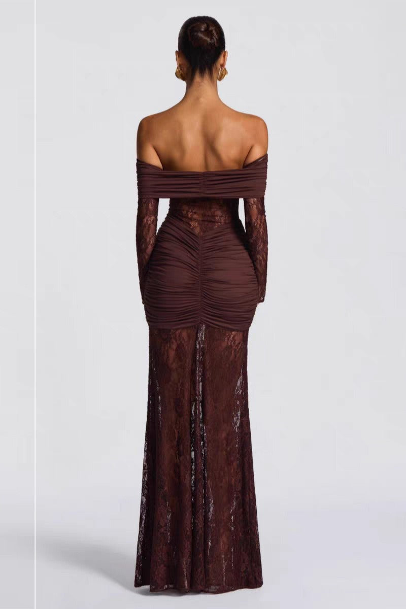 Elegant Lace Off Shoulder Long Sleeve Formal Dress