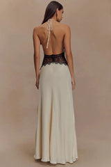 Lace Patchwork Backless Halter Boho Dress