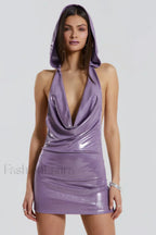 6am Metallic Stylish Backless Mini Dress S / Purple