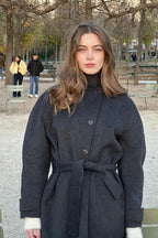 Woolen Turtleneck Belted Single-Breasted Overcoat