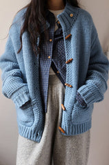 Vintage Solid Wool Chunky Knit Wooden Button Sweater