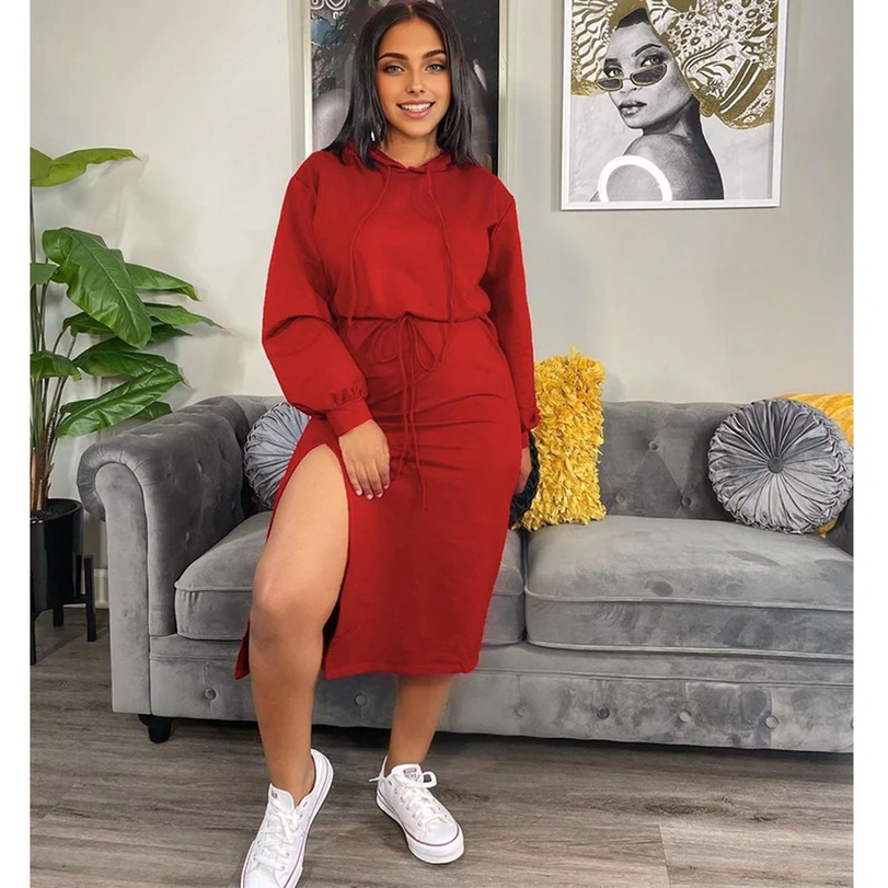 Julia Fashion - Long Sleeve Women Hoodie Midi Dress