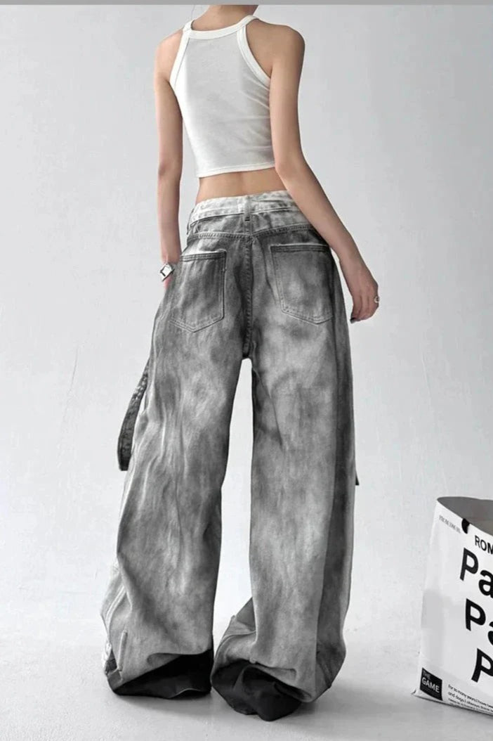 Tie Dye Ripped Wide Leg Jeans