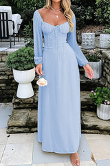 Solid Long Sleeve Party Dress S / Blue