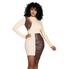 Julia Fashion - Women PU Eyelet Patchwork Color Blocking Mini Dress