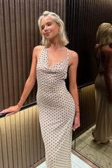 Polka Dot Halter Neck Sleeveless Maxi Dress