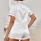 JuliaFashion-Casual Satin Silk Solid Color Pajamas Set