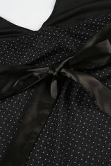 Polka Dot Satin Bow Tie Backless Halter Crop Top