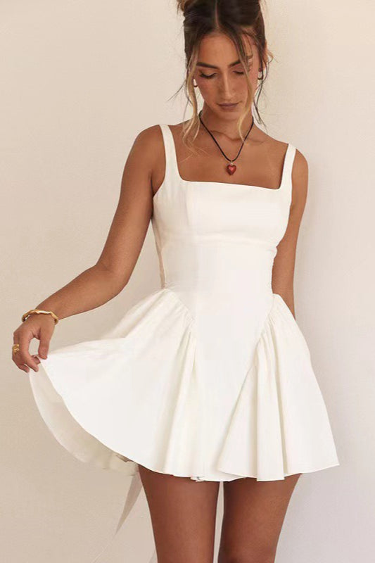 Sexy Backless Bow Tie Party Dress S / White