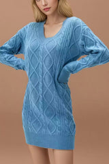 V-Neck Cable Knit Sweater Dress