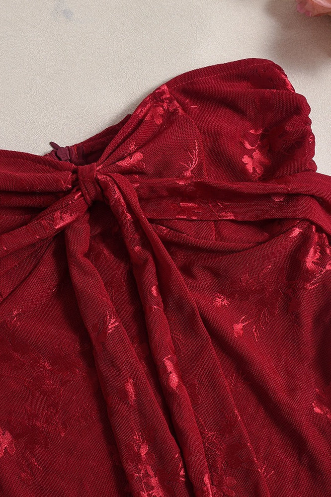 Jacquard Mesh Strapless Party Dress