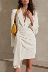 Elegant V-Neck Belted Cocktail Dress XS / White