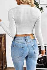 Crew Neck Cropped Cable Knit Sweater