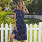 Julia Fashion - New O-Neck Polka Dots Short Sleeve Pleated Dresses
