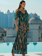 JuliaFashion - Sequin Sexy Backless Bodycon Even Maxi Elegant Dress