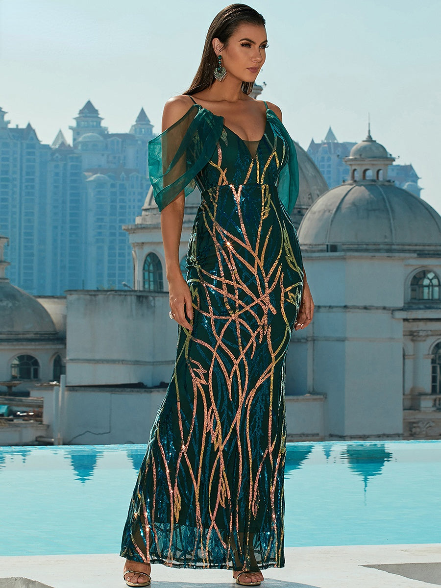 JuliaFashion - Sequin Sexy Backless Bodycon Even Maxi Elegant Dress