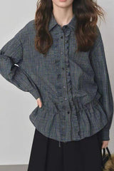 Vintage Textured Plaid Blouse