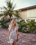 JuliaFashion - Wild Peacock & Flowers V-Neck Mini Dress