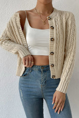 Warm Long Sleeve Knitted Cardigan Beige / S