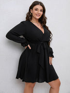 JuliaFashion-Lace-up Waist V-Neck Casual Flowy Chic Elegant Dress