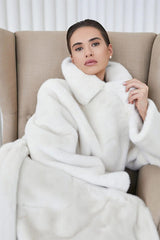 Long Notched Lapel Belted Rabbit Faux Fur Overcoat