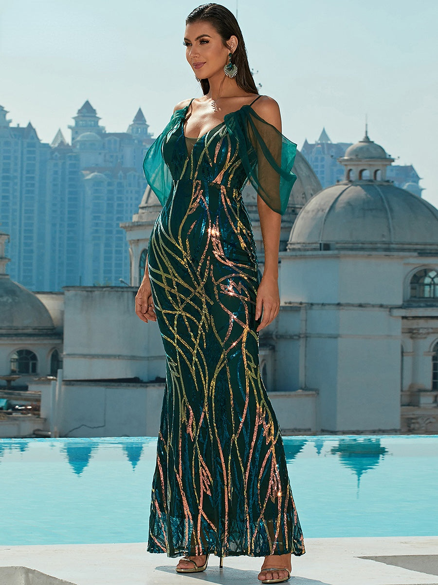 JuliaFashion - Sequin Sexy Backless Bodycon Even Maxi Elegant Dress