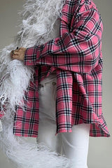 Relaxed Fit Mid Length Plaid Blouse