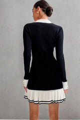 Pearl Button Ruffled Collar Knit Sweater Dress