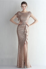 Glitter High Neck Mermaid Slit Formal Dress