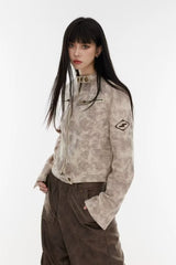 Cropped Tie-Dye Stand Collar Jacket