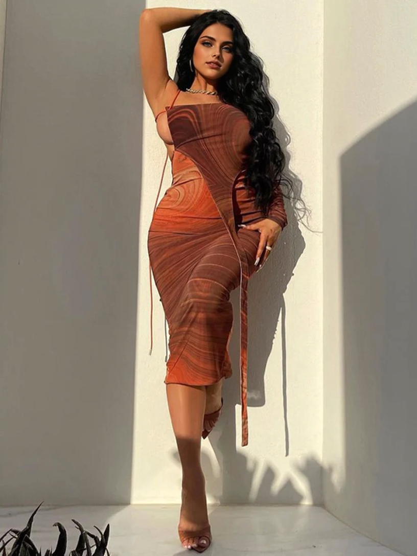 Julia Fashion - Sexy Slant Shoulder Long Sleeve Bodycon Midi Dress