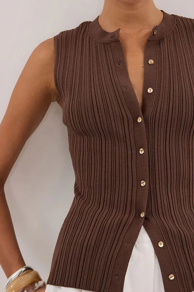 Ribbed Sleeveless Knit Cardigan