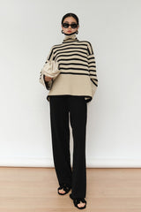 Striped High Neck Oversized Knit Sweater