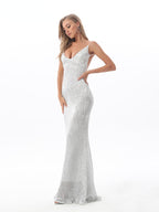 JuliaFashion - Sequined Evening Backless Deep V-Neck Wedding Dress