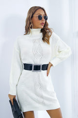 Cable Knit Turtleneck Sweater Dress