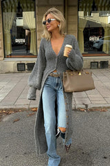 Grey Oversized Longline Knit Overcoat