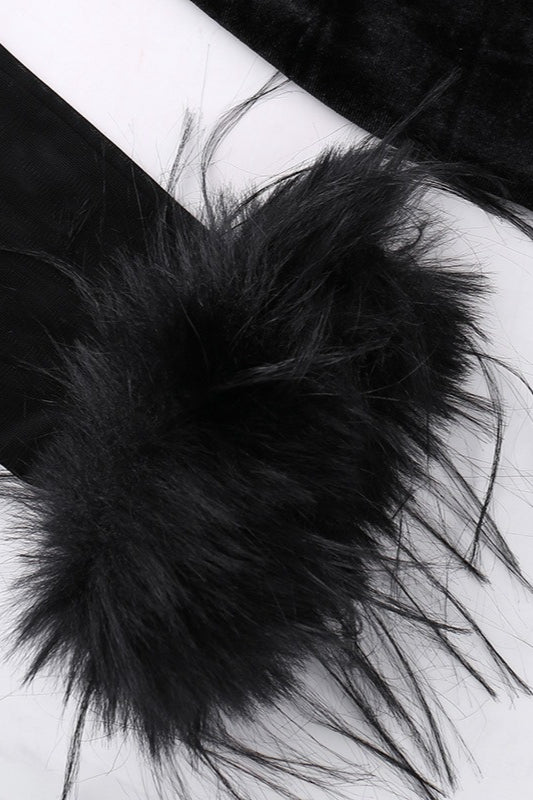 Textured Velvet Fuzzy Accent Cocktail Dress