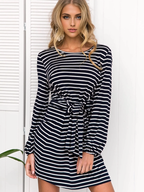 JuliaFashion - 2024 Stripe Boat Neck Slouchy Mini Dress