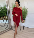 Julia Fashion - Long Sleeve Ruched Party Dress