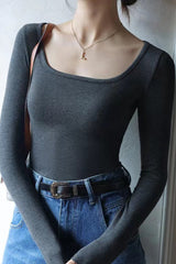 Square Neck Ribbed Stripe Panel Knit Top