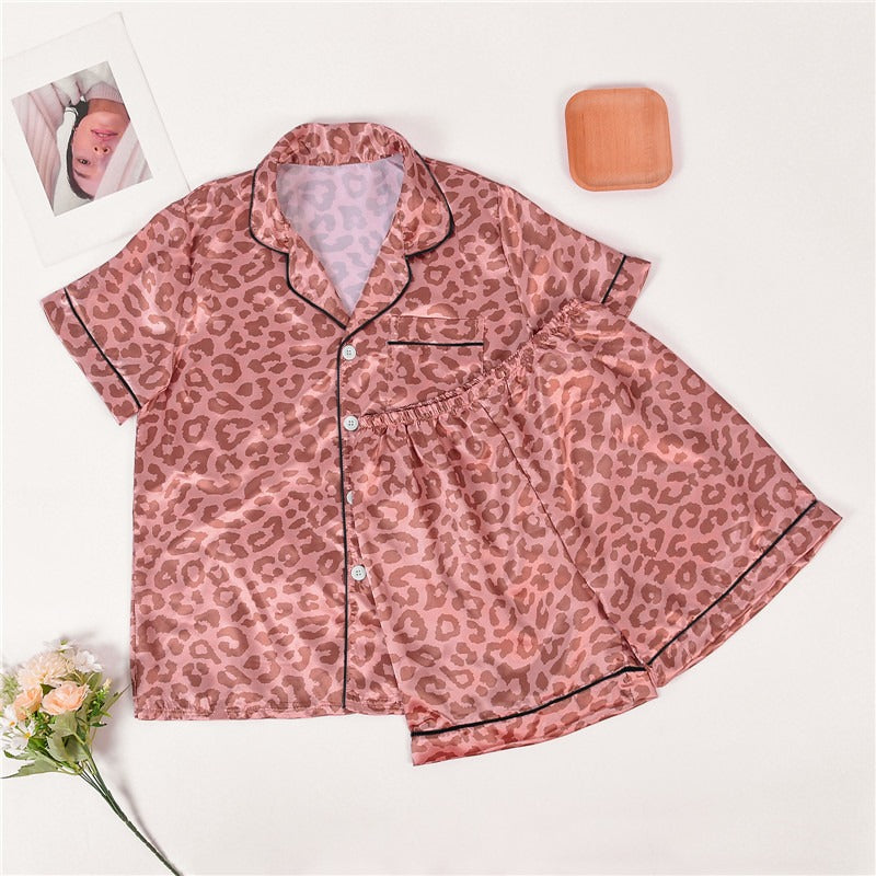 JuliaFashion-Casual Satin Silk Solid Color Pajamas Set