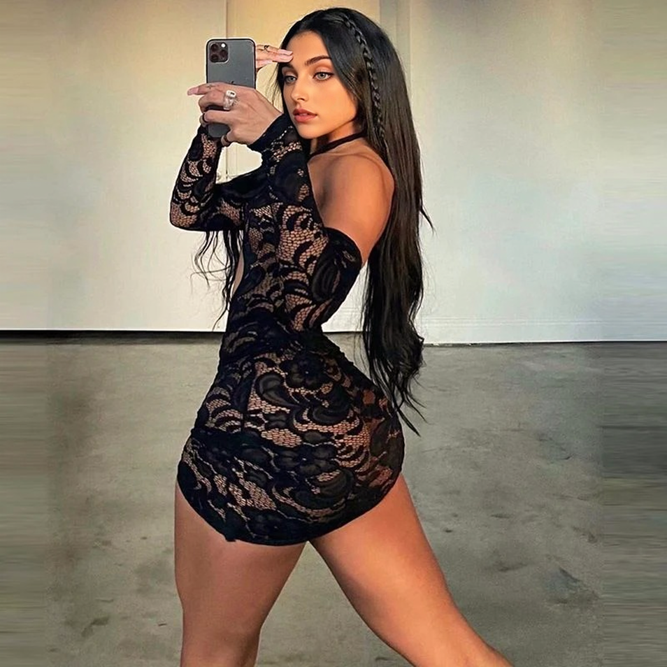 Julia Fashion - Sexy Halter Cut Out Mesh Embroidery Mini Dress