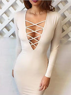 JuliaFashion-Girl Like You Plunging Neck Bodycon Dress