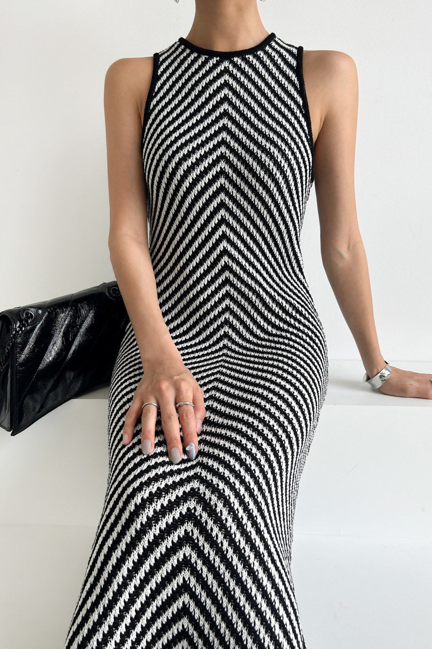 Sleeveless Striped Knit Sweater Dress